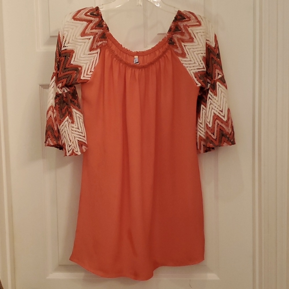 Voll Boho Women's Coral Dress with Gorgeous Bell Lace Sleeves (Boutique)
